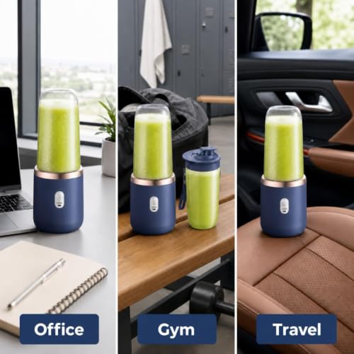 Image of Portable Juicer Blender Makes Smoothies and Fresh Juices Easy with a Mini Mixer Design and On /Off Safety Sensor for Daily Use (Dark Blue)
