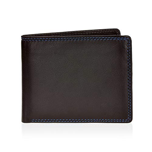 Pavia Leo Mens Soft Leather Bi-fold Wallet RFID (Black/Blue)