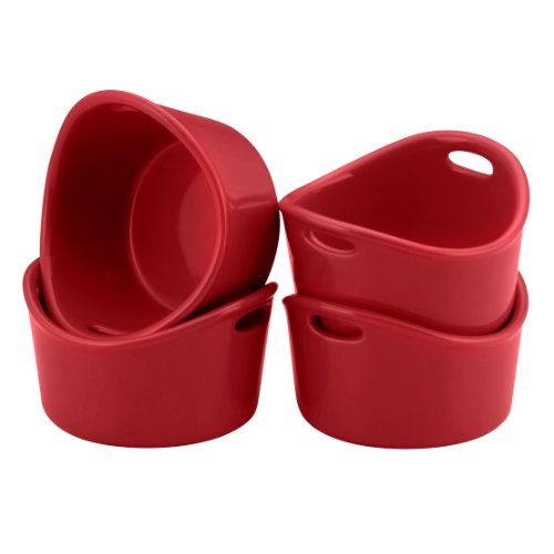 Rachael Ray Stoneware 4-Piece Bubble & Brown Ramekin Set, Red