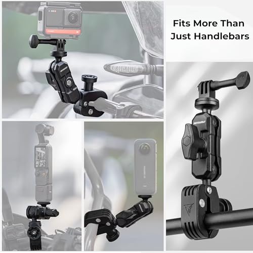 Image of Action Camera Power Clamp Mount with 360 Dual Ball Head, Anti-Theft Knob, Aluminium Bike /Motorcycle /Scooter Clamp, Multi-Position Mount Compatible with Action Cameras for DJI Osmo, Hero, Insta360
