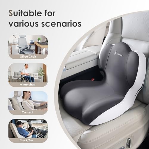 Image of FLORICH Memory Foam Truck Seat Cushion,Car Seat Cushion and Lumbar Support Pillow for Office Chair, Ergonomic Back Support & Sciatica Relief for Long Drives(Beige Grey)