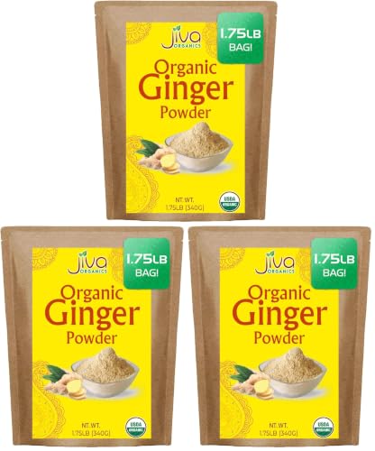 Jiva Organic Ginger Powder 1.75 Pound Bulk Bag - Non-GMO, Finely Ground, Keto, Raw &amp; Pure Ground Ginger Root (Pack of 3)