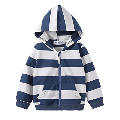 Mud Kingdom Sweats à Capuche pour Tout-petits Garçons Zipper Vêtements D'extérieur à Rayures Bleues Mignons 3 Ans Cover