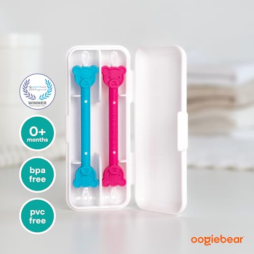Image of oogiebear: Baby Nose Cleaner & Ear Wax Removal Tool - Safe Booger & Earwax Removal for Newborns, Infants, Toddlers - Dual-Ended - Essential Baby Stuff, Diaper Bag, Raspberry & Seafoam with case