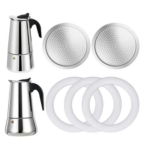 Image of 2 Pcs Filter with 3 Pcs Silicone Gasket Seals for 6 Cup Stovetop Espresso Coffee Maker Replacement Parts for Big Tummy and Straight Stainless Steel Moka Pot