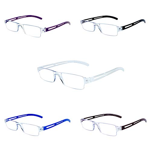 Image of VisionGlobal 5 Pairs Reading Glasses, Blue Light Blocking Glasses, Computer Reading Glasses for Women and Men, Fashion Square Eyewear Frame (5 Color,+4.00 Magnification)