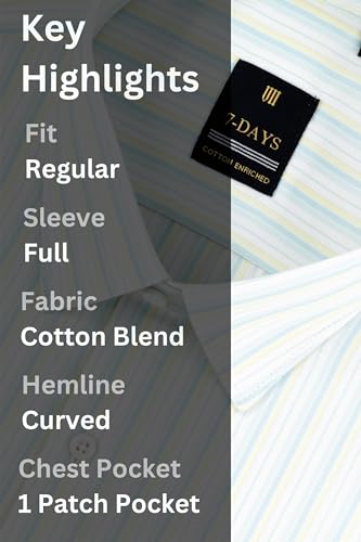 Image of 7-DAYS Men's Premium Striped Formal Shirt - Cotton Rich, Regular Fit, Full Sleeve, with Pocket, Wrinkle Resistant - Stylish Office & Everyday Wear.