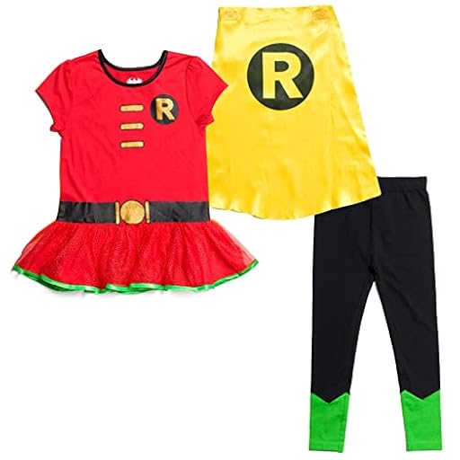 DC Comics Robin - playera de cosplay para niñas, 3 piezas de niño a niño grande, Negro / Rojo, 14-16 | Ya disponible en tu tienda friki favorita! En mundofriki.es!