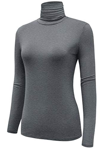 Image of AUHEGN Women's Long Sleeve Lightweight Turtleneck Top Slim Fit Pullover T-Shirt (S-XXL)