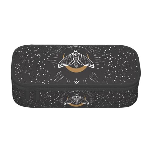 Image of Black And Withe Mystical Moth Large Pencil Case, Pencil Pouch With Zipper Compartments Stationery Pencil Bag For Kids Teens Students School Supplies