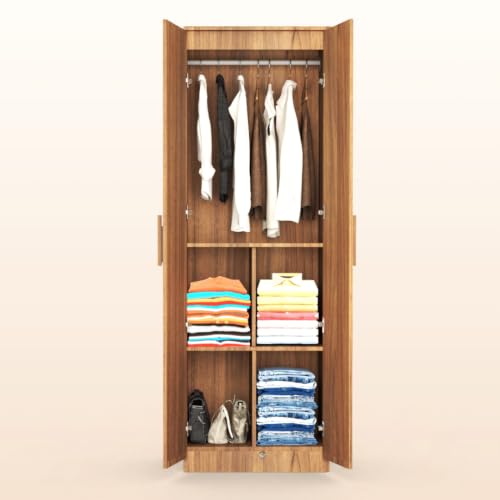 Image of COUCH CULTURE Astona Delight 2 Door Engineered Wood Wardrobe | Wooden Almirah | Multipurpose Storage Organizer | White Wardrobe | 1 Hanger Stand - 3 Shelves, 1 Year Warranty