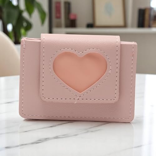 1Pcs Pouch for Money Short Heart Embossed Wallet PU Leather Pink 9.8x7.5cm