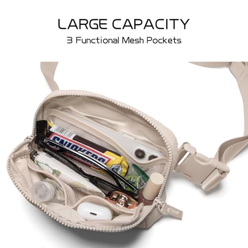 Image of Belt Bag for Women Two-Way Zipper Cross Body Fanny Pack Fashion Waist Packs Everywhere Belt Bag with Adjustable Strap Gifts for Teen Girls Women Men (Beige)