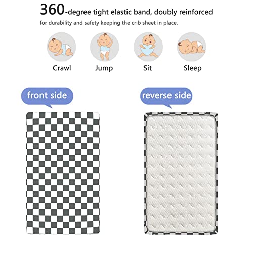 Checkered Themed Fitted Crib Sheet,Standard Crib Mattress Fitted Sheet Polyester Toddler Bed Mattress Sheets-Crib Mattress Sheet Or Toddler Bed Sheet, 28“ X52“,White Grey #TOP4