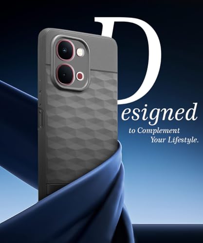 Image of WOW IMAGINE Back Cover for iQOO Z11x | Vivo T5x 5G with Hexa Cube Design | Ultra Slim Soft Rubberised Case | Inner Velvet Fabric | Flexible Mobile Case | Camera Protection - Grey