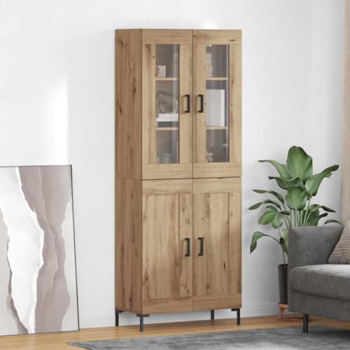 Armarios altos de roble Artisan juego de 2 columnas de salón modernas con 4 puertas de cristal 180cm 3