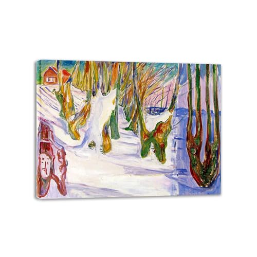 Peinture arbres dans la neige Edvrd Munch pour créer une ambiance salon chaleureuse 40x50