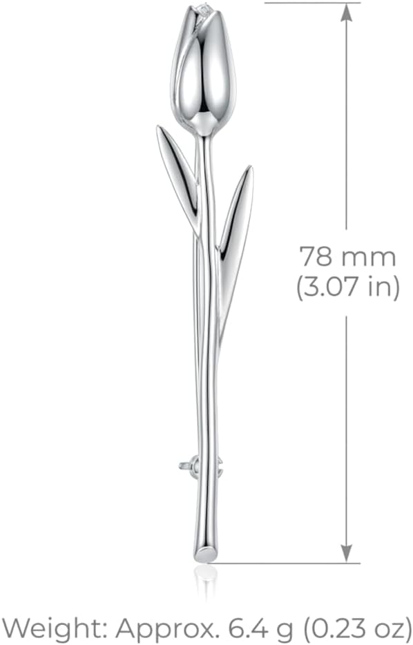Alexander Castle 925 Sterling Silver Cat Tulip Flower Brooch for Women - 78mm Silver Brooch Pin with Jewelry Gift Box