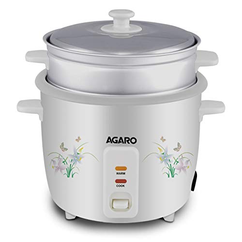 AGARO 33307 1 Liters Rice Cooker with Steam Pot, White