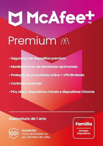 McAfee+ Premium Plano Família | Dispositivos ilimitados | Softwar...