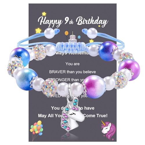 VGWON 5-10 Year Old Girl Birthday Gift Ideas, Back to School Gifts, Unicorn Pearl Bracelet for Girls, First Day of School Gifts, Unicorn Represent the Girl Bravery Beauty and Purity