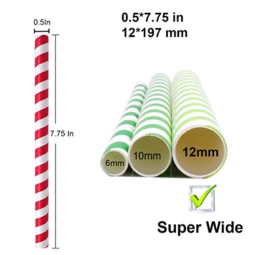 morneve Boba Straws, Smoothies Straw Disposable Extra Large 0.5\" 1/2\" 12mm Wide Paper Straws for Slushy Jumbo Thick Shakes Bubble Tea Tapioca Pearls Shower Birthday Party Supplies, Stripe 50PCS - Thumbnail 2