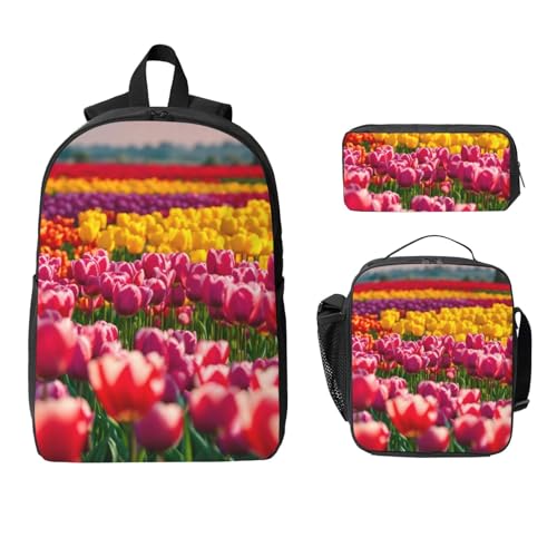 Sac à dos d'école tulipes EdWal avec boîte à déjeuner et trousse pour élève - 2
