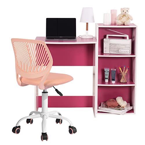 Furniturer Teens Girlstask Chair 360 Swivel,Low Mid Pp Mesh Back Fabric Seat, Height Adjustable, Rolling Castor,W15.7”Xd15.2”X H29.5-34.2” #TOP2