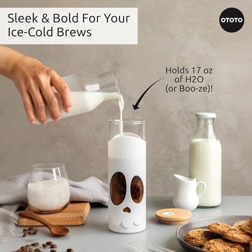 OTOTO-NEW-Bonesy-Glass-Tumbler-with-Straw-and-Lid-17oz-Cute-Glass-Water-Bottle-Tumblers-Goth-Accessories-Spooky-Gifts-Halloween-Skull-Glass-Cup-with-Lid-and-Straw-Goth-Gift-White OTOTO NEW Bonesy Glass Tumbler with Straw and Lid 17oz Cute Glass Water Bottle Tumblers Goth Accessories Spooky Gifts Halloween Skull Glass Cup with Lid and Straw Goth Gift White
