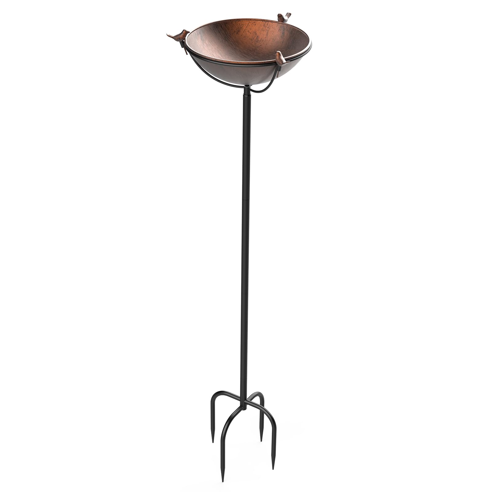 Bain Oiseaux sur Pied en Métal 26x109 cm Abreuvoir Oiseaux Exterieur Mangeoire Plateau Réglable Hauteur Jardin Balcon Bronze
