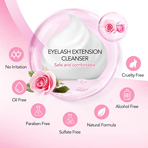 Aureve Eyelash Extension Cleanser Lash Shampoo Eyelash Extension Shampoo Lash Foam Cleanser Eyelid Cleanser For Makeup Remover Eyelash Care, Paraben & Sulfate Free For Salon And Home Use (Rose 600Ml) #TOP2
