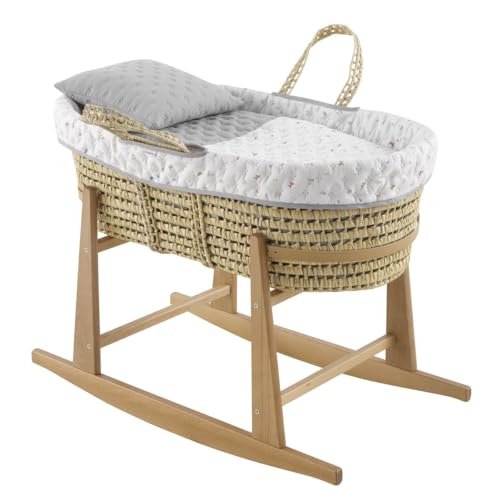 Cambrass-moisés para bebé con Soporte de Madera-capazo de Palma para los Primeros Meses del bebé-moisés de Mimbre con Asas para facilitar su traslado - House Azul 39x80x25 Cm