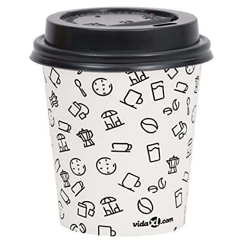 vidaXL 1000x Vasos de Papel Café con Tapas Taza Desechable Bebidas Té Chocolate Leche Recipiente Tiendas de Comida para…
