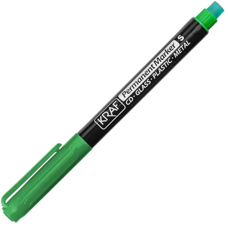 Kraf Permanent Marker Kalemi, Yeşil, Silgili, Suya Dayanıklı, S Uç, CD/DVD/Cam/Plastik/Metal için, 12'li Paket