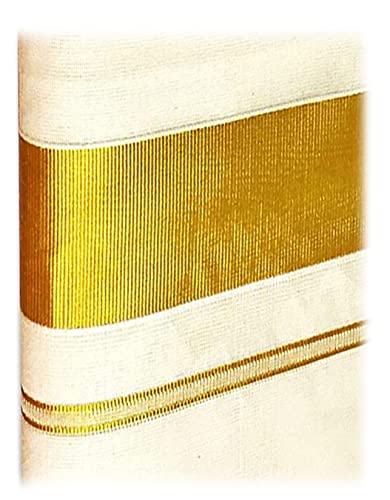 Image of Mens Rich Jari Border 100% Cotton Cream Dhoti 4.00 Meters Double Mundu /Vesti