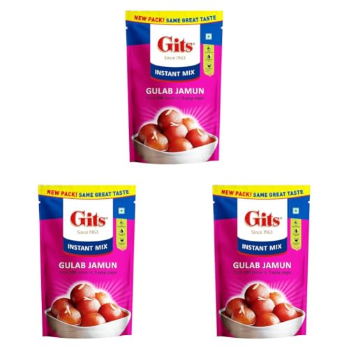 Image of Gits Instant Gulab Jamun Dessert Mix, Makes 100 per Pack, Pure Veg, Delicious Indian Dessert and Mithai, 500g (Pack of 3)