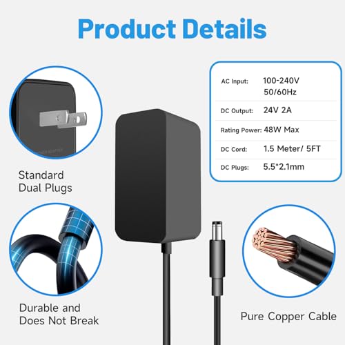 Image of 24V 2A Power Supply 2 Pack, UL Listed 24 Volt 48W LED Power Supply Adapter, 100-240V AC to 24V DC Converter Adapter with 5.5mm x 2.1mm DC Plug for LED Strips