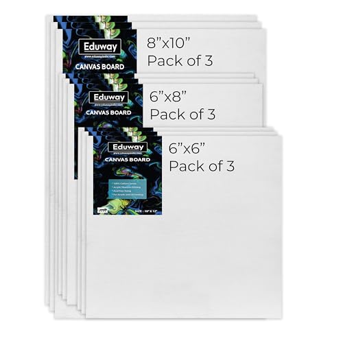 Image of Eduway Canvas Board for Painting- (6x6 | 6x8 | 8x10) 3 pcs Each | Premium Quality 7Oz Pre-Primed Cotton Canvas Board for Artists & Beginners | Ideal for Acrylic, Oil, Gouache Colors (Pack of 9)
