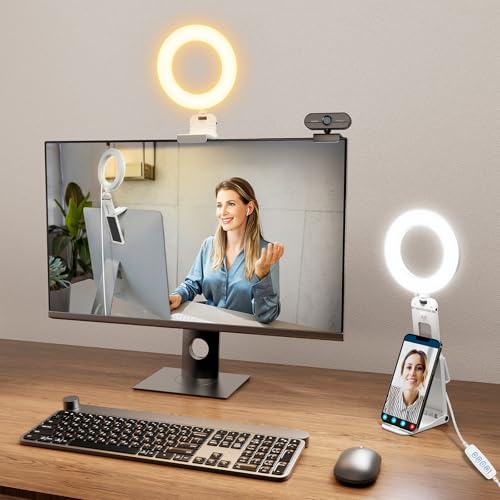 Ring Light for Laptop Desk Clip On,Small Computer Video Conference Lighting with Stand for Phone/Webcam/Monitor,5' Portable Mini LED Selfie Light Desktop for Zoom Meeting/Video Call/Recording(White)