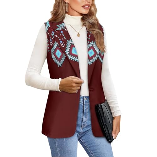 Women's Aztec Print Western Ethnic Dressy Casual Versatile Western Aztec Full Lined Vest Tuxedo Suit Waistcoat2