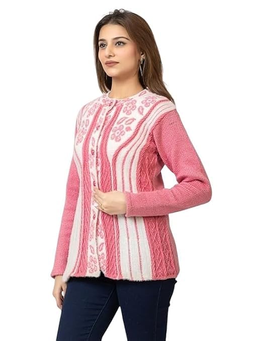 Women's Pink & White Wool Blend Knitted Cardigan Sweater | Full Sleeve Open Front Winter Cardigan | Soft Warm Casual Knitwear, Office & Travel (Pack of 15)-picture-33