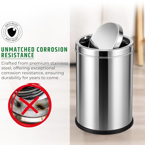 Image of Mumma's LIFE Stainless Steel Swing DustBin with Lid| Garbage Bin, Trash Can for Home, Kitchen, Washroom, Bathroom and Offices (Swing Bin 12 * 24inch 40LTR)