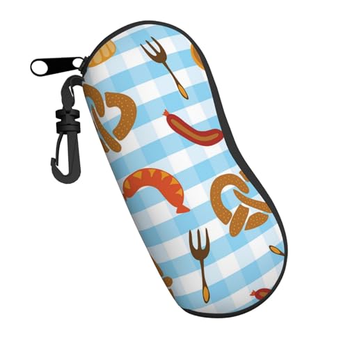 Étui souple pour lunettes de soleil avec mousqueton, bretzels, bière, saucisse, fourchette portable, fermeture éclair, boîte à lunettes de sécurité, étui à lunettes pour homme et femme, Noir , taille