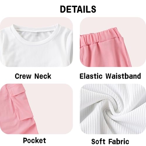 Image of Azmxynol Tween Girls Clothes 2 Piece Outfit T-Shirt Top + Cargo Pants, Teen Girl Trendy Clothing Set, Sizes 7-15 Years