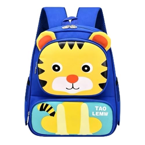 Mochila Pré-Escolar Unissex em Oxford Nylon com Desenhos Animados Variados, Leve e Resistente para Crianças Pequenas(Tigrinho Azul)