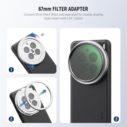 Image of NEEWER X200 Pro Case, Protective Phone Case Compatible with VIVO X200 Pro, Heavy Duty TPU + PC Faux Leather with 17mm Lens Mounts & 67mm Filter Adapter for Wireless Charging, PA114 Black + Silver