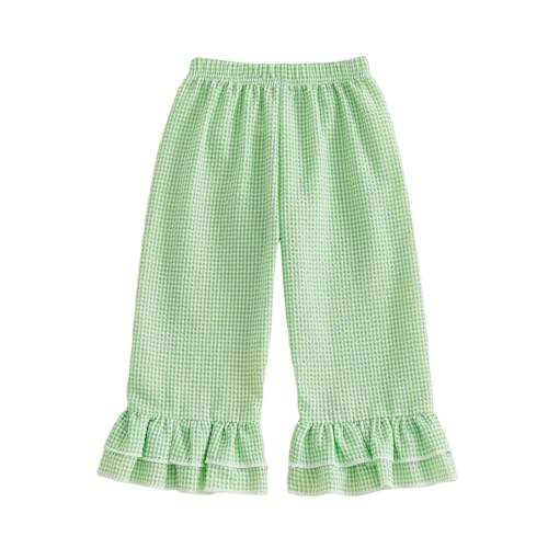 Girls Pants Plaid Wide Leg Toddler Flare Pants Elastic Waist Hem Bottoms 9m 12m 18m 24m 2t 3t 4t 5t Baby Outfits (Green, 12-18 Months)