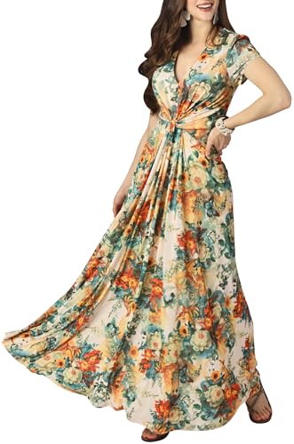 Image of KOH KOH Womens Long Flowy Cap Sleeve Empire Waist Cocktail Maxi Dress Gown
