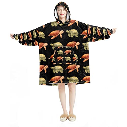 Sweat à capuche surdimensionné flanelle Sherpa homme femme motif tortue