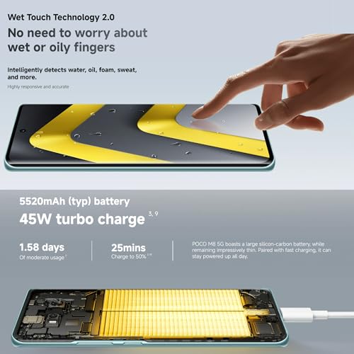 XIAOMI POCO M8 5G - Smartphone de 8+512GB, Pantalla de 6,77" 120Hz Flow AMOLED, Snapdragon 6 Gen 3, cámara Dual de 50MP IA, Carga Turbo de 45W, Cargador no Incluido, Negro